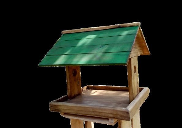 Casinha Comedouro Pequena Para Pássaros em Madeira Rústica telhado Verde - 3