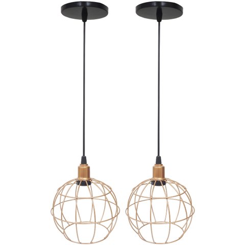 2 Pendentes Aramado Globo Luminária Lustre Luxo Teto Retrô Vintage Balcão Agp Ilumini Industrial - C