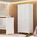 Ver imagem 5 de Armário Guarda Roupa Infantil 93 Cm 3 Portas 2 Gav - Doce Sonho:branco/branco