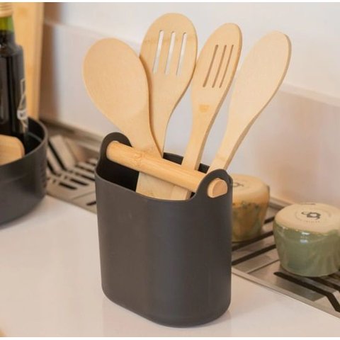 Porta Utensílios com Alça Lume Preto Fechado Martiplast