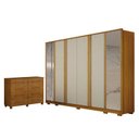 Ver imagem 1 de Guarda Roupa Casal Ares 6 Portas com Espelho Cinamomo Off-white com Cômoda San Marino 8 Gavetas Cina