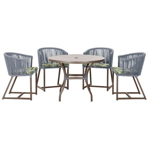 Mesa com 4 Cadeiras de Jantar Roma 100cm e Noronha em Aluminío Marrom Corda Nautica Estofado 5 Trama