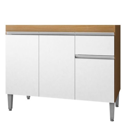 Balcão Pia Tatiane 118cm 3 Portas Amêndoa/branco sem Tampo - Ajl Móveis