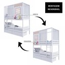Ver imagem 6 de Beliche Casinha Reta com 02 Gavetas Grade Removível e Cortina Madeira Maciça Branco/ Rosa Housin