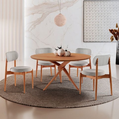 Sala de Jantar Mesa Ballare 120cm Tampo Redondo com 4 Cadeiras Ballare Soft Moderna Mobília