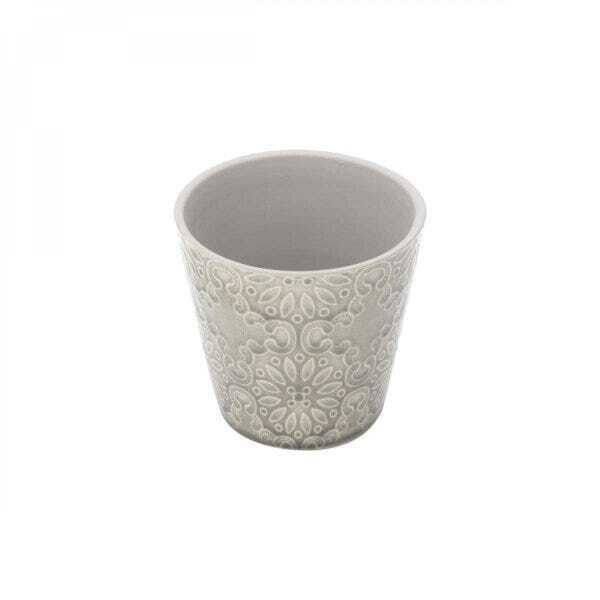 Vaso Decorativo Em Cerâmica Cone Embossed Flowers 13Cmx13,5Cm Urban - 3