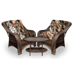 Conjunto de Poltronas Fibra Sintética Melo - 2 Poltronas + 1 Mesa Centro - Tecido Revieira Marrom - 1