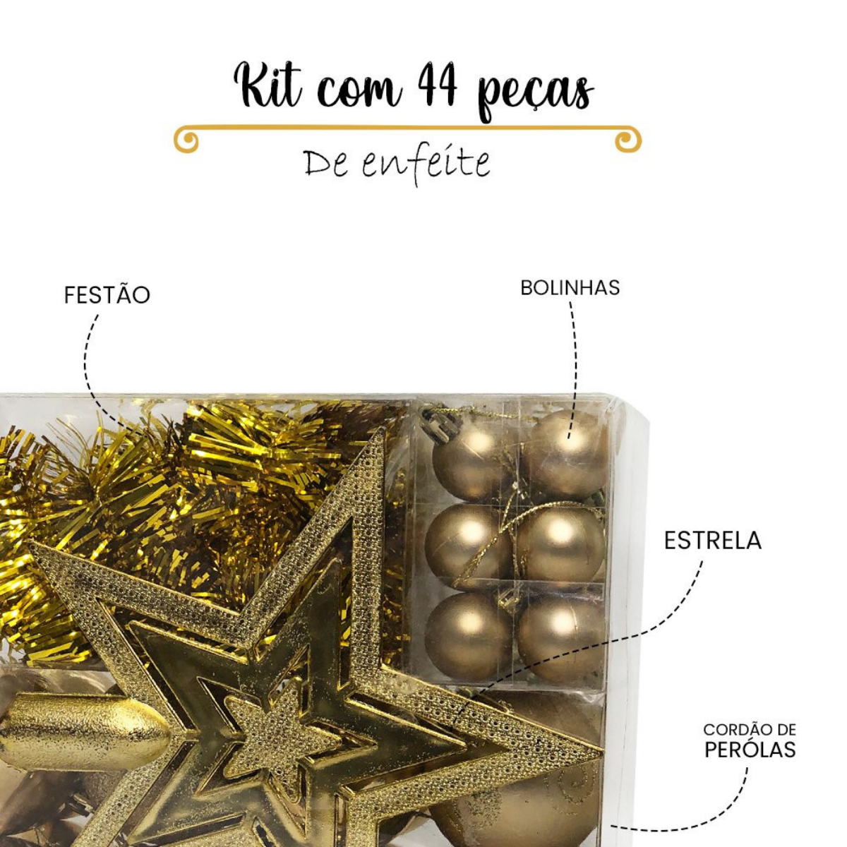 Kit Enfeites de Natal Completo com Bolas de Natal Grande e Pequena Festão Estrala Ponta de Arvore Fe - 2