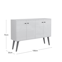 Buffet Aparador Imperial 4 Portas com Pés Palito Retrô - Branco - 5