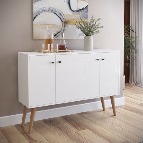 Buffet Aparador Imperial 4 Portas com Pés Palito Retrô - Branco