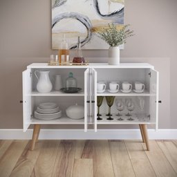 Buffet Aparador Imperial 4 Portas com Pés Palito Retrô - Branco - 2