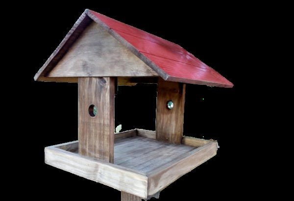 Casinha Comedouro Para Pássaros em Madeira Rústica telhado vermelho - 3