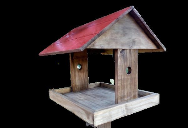 Casinha Comedouro Para Pássaros em Madeira Rústica telhado vermelho - 1