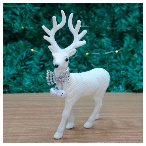 Enfeite Decorativo Rena Branca com Guizo Natal 21cm