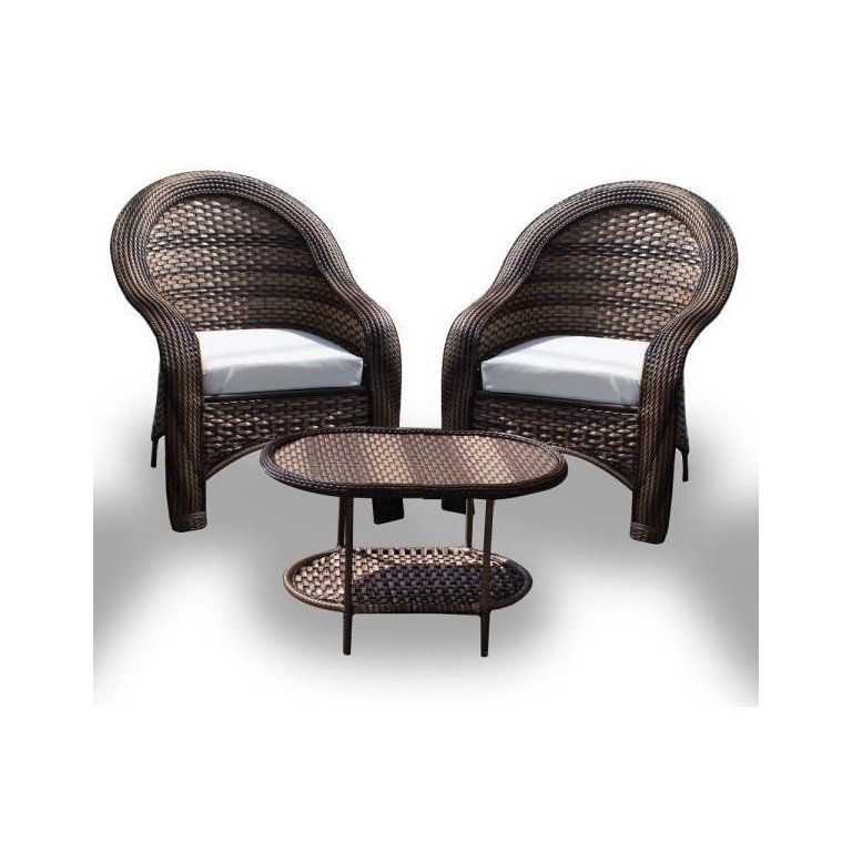 Conjunto de Poltronas Fibra Sintética Karibe - 2 Poltronas + 1 Mesa Centro - Tecido Duna Cru