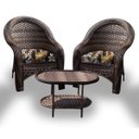 Ver imagem 1 de Conjunto de Poltronas Fibra Sintética Karibe - 2 Poltronas + 1 Mesa Centro - Tecido Revieira Marrom