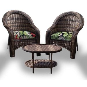 Conjunto de Poltronas Fibra Sintética Karibe - 2 Poltronas + 1 Mesa Centro - Tecido Saquarema