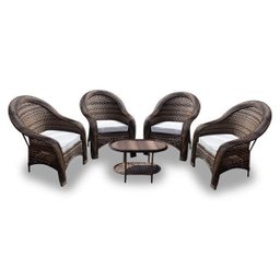 Conjunto de Poltronas Fibra Sintética Karibe - 4 Poltronas + 1 Mesa Centro - Tecido Duna Cru - 1