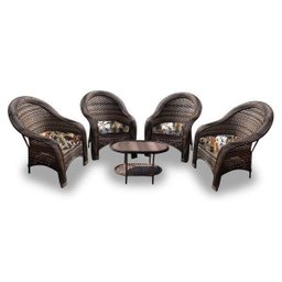 Conjunto de Poltronas Fibra Sintética karibe - 4 Poltronas + 1 Mesa Centro - Tecido Revieira Marrom - 1