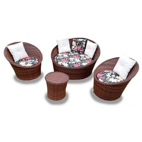 Conjunto Jardim Chaise Orbit em Fibra Sintética - 1 Chaise 2 Poltronas e Mesa Centro Tecido Bahama P