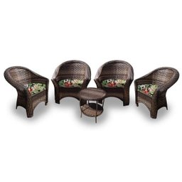 Conjunto Poltronas Área Externa Bali Fibra Sintética - 4 Poltronas 1 Mesa Centro - Tecido Saquarema - 1