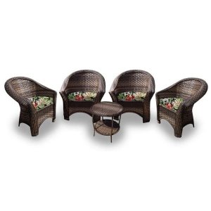 Conjunto Poltronas Área Externa Bali Fibra Sintética - 4 Poltronas 1 Mesa Centro - Tecido Saquarema