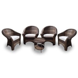 Conjunto de Poltronas Fibra Sintética Bali - 4 Poltronas + 1 Mesa Centro - Tecido Duna Cru - 1