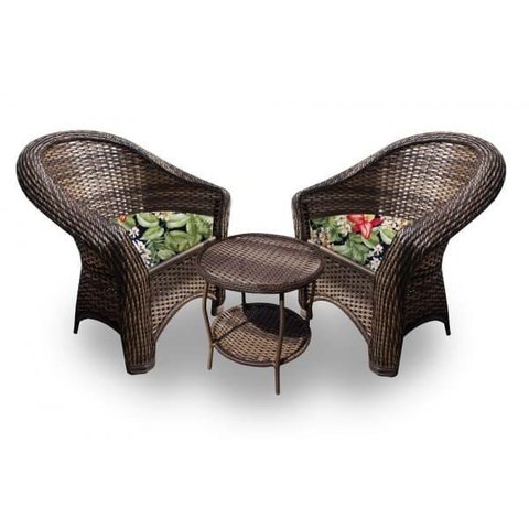 Conjunto de Poltronas Fibra Sintética Bali - 2 Poltronas + 1 Mesa Centro - Tecido Saquarema