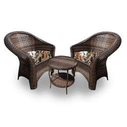 Conjunto de Poltronas Fibra Sintética Bali - 2 Poltronas + 1 Mesa Centro - Tecido Revieira Marrom - 1