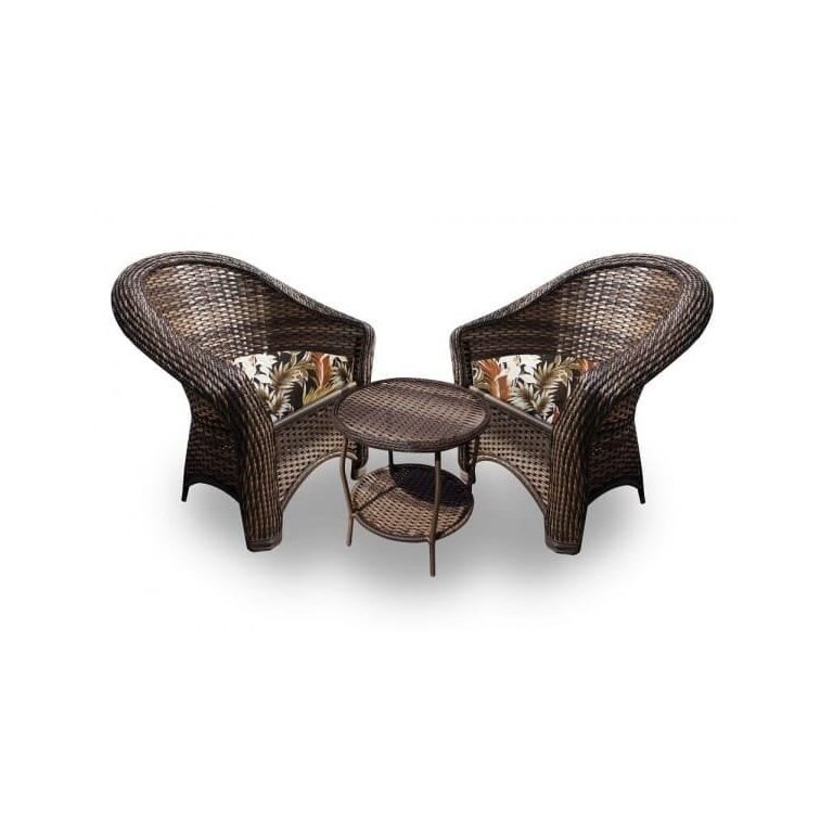 Conjunto de Poltronas Fibra Sintética Bali - 2 Poltronas + 1 Mesa Centro - Tecido Revieira Marrom