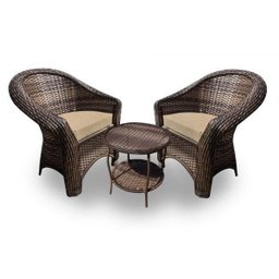 Conjunto de Poltronas Fibra Sintética Bali - 2 Poltronas + 1 Mesa Centro - Tecido Duna Deserto - 1