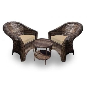 Conjunto de Poltronas Fibra Sintética Bali - 2 Poltronas + 1 Mesa Centro - Tecido Duna Deserto