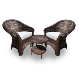 Conjunto de Poltronas Fibra Sintética Bali - 2 Poltronas + 1 Mesa Centro - Tecido Duna Cru - 1
