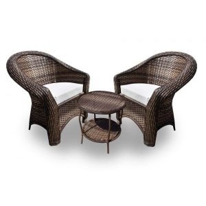 Conjunto de Poltronas Fibra Sintética Bali - 2 Poltronas + 1 Mesa Centro - Tecido Duna Cru