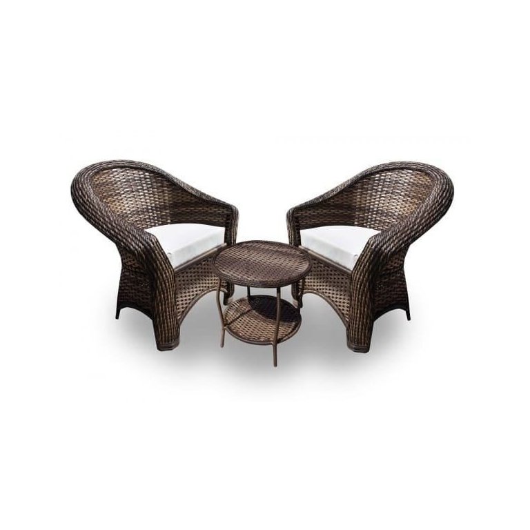 Conjunto de Poltronas Fibra Sintética Bali - 2 Poltronas + 1 Mesa Centro - Tecido Duna Cru
