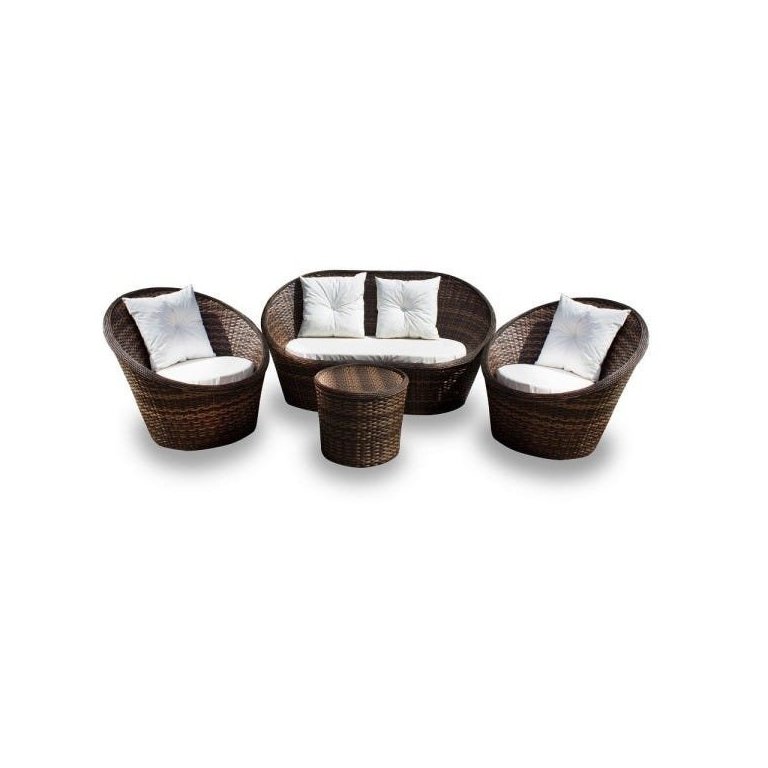Conjunto de Sofá Fibra Sintética Bola - 1 Sofá 2 L + 2 Poltronas + 1 Mesa Centro - Tecido Duna Cru