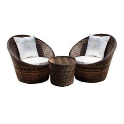 Conjunto de Poltronas Fibra Sintética Bola - 2 Poltronas + 1 Mesa Centro - Tecido Duna Cru - 1