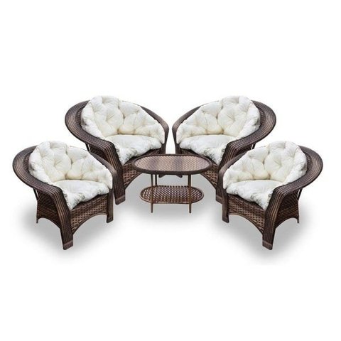 Conjunto de Poltronas Fibra Sintética 19 - 4 Poltronas + 1 Mesa Centro - Tecido Duna Cru