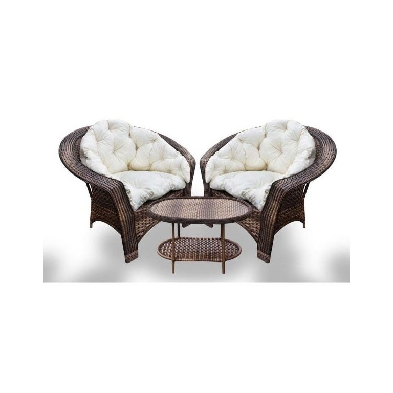 Conjunto de Poltronas Fibra Sintética 19 - 2 Poltronas + 1 Mesa Centro - Tecido Duna Cru