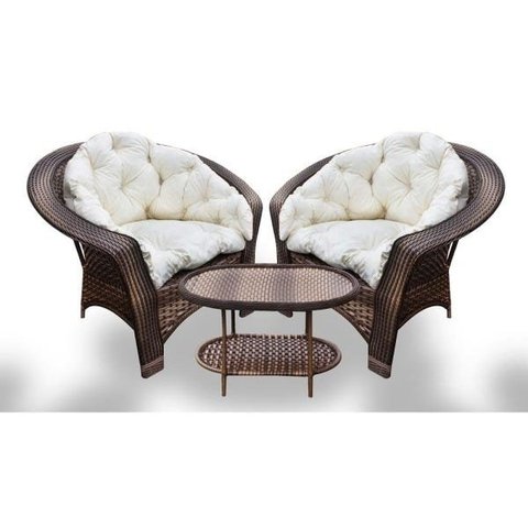 Conjunto de Poltronas Fibra Sintética 19 - 2 Poltronas + 1 Mesa Centro - Tecido Duna Cru