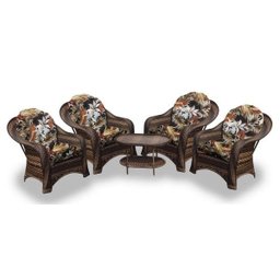 Conjunto de Poltronas Fibra Sintética Janaína - 4 Poltronas + 1 Mesa Centro - Tecido Revieira Marrom - 1