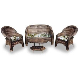 Conjunto de Sofá Fibra Sintética Karibe - 1 Sofá 2l + 2 Poltronas + 1 Mesa Centro - Tecido Búzios Ve
