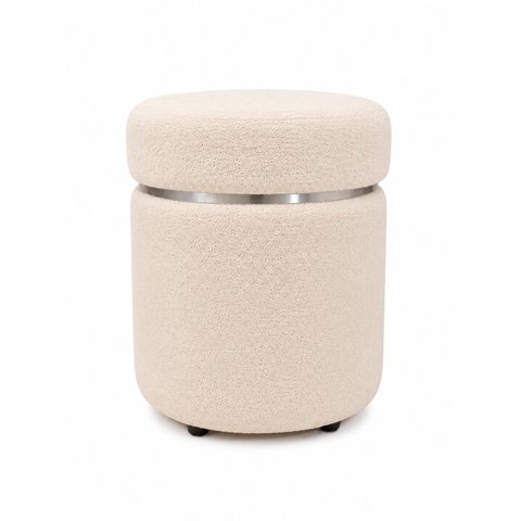 Kit de Puff Cinta Superior Prata, Cor Palha Boucle - Let Móveis
