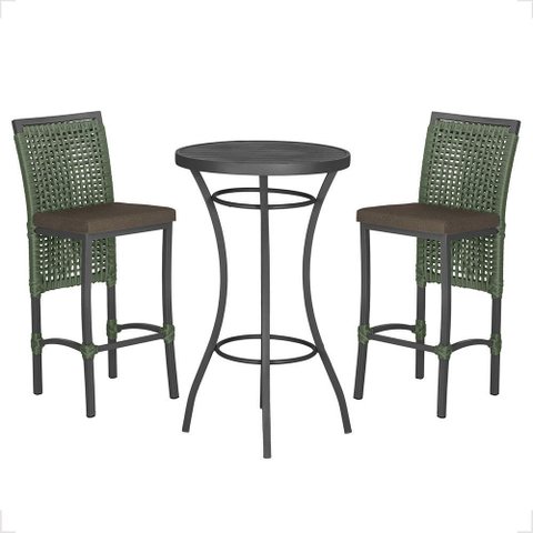 Mesa Bistrô e 2 Banquetas Roma Preta Corda Náutica Estofado 9 Trama Original