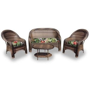 Conjunto de Sofá Fibra Sintética Karibe - 1 Sofá 2L + 2 Poltronas + 1 Mesa Centro - Tecido Saquarema