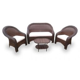 Conjunto de Sofá Fibra Sintética Karibe - 1 Sofá 2L + 2 Poltronas + 1 Mesa Centro - Tecido Duna Cru - 1