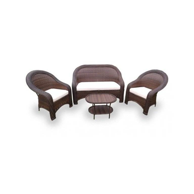 Conjunto de Sofá Fibra Sintética Karibe - 1 Sofá 2L + 2 Poltronas + 1 Mesa Centro - Tecido Duna Cru