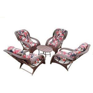 Conjunto Poltronas para Jardim  Espreguiçadeira Fibra Sintética -4 Poltronas e  Mesa Centro - Tecido