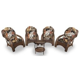 Conjunto de Poltronas Fibra Sintética Espreguiçadeira - 4 Poltronas + 1 Mesa Centro - Tecido Revieir - 1