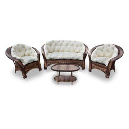 Conjunto de Sofá Fibra Sintética 19 - 1 Sofá 2 L + 2 Poltronas + 1 Mesa Centro - Tecido Duna Cru - 1
